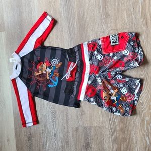 Disney Jake the Pirate Swim Trunks and Rash Guard Swim Shirt 18-24 months